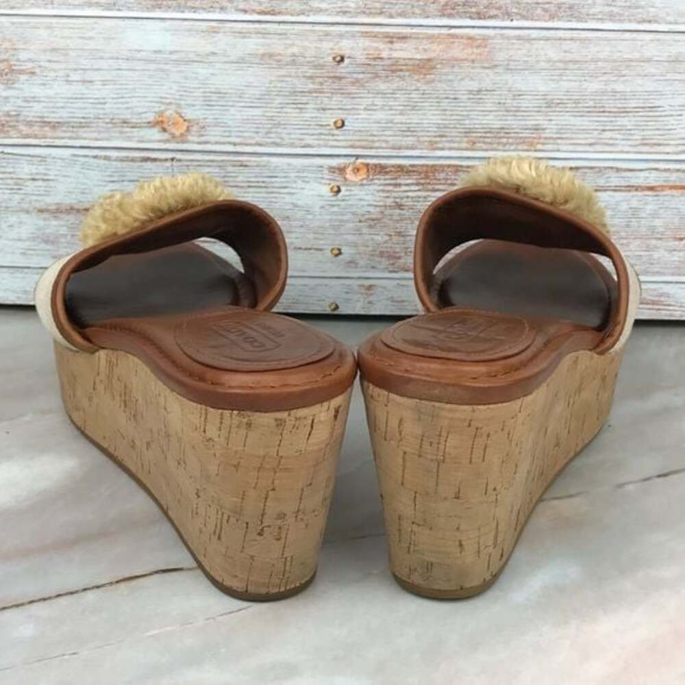 Coach Jazmin Wedge Sandals in Cream Canvas, Brown Leather & Cork - Picture 5 of 11